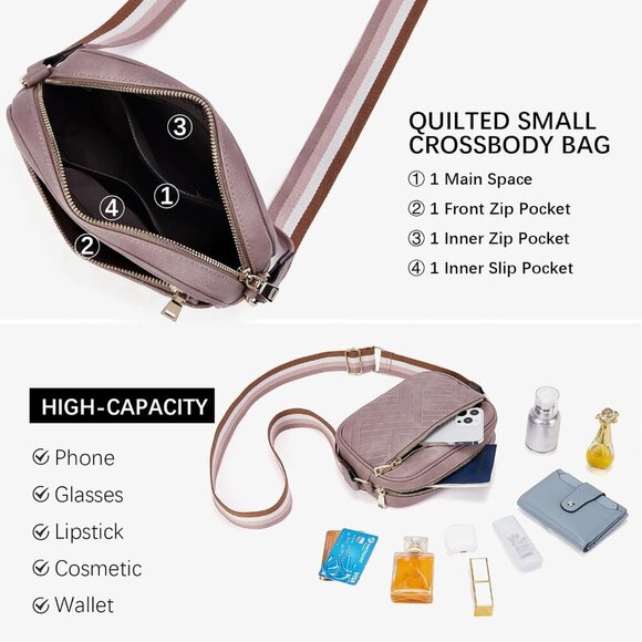 Women Purple Imported Vegan Leather Quilted Small Shoulder Crossbody Handbags - Picture 5 of 6